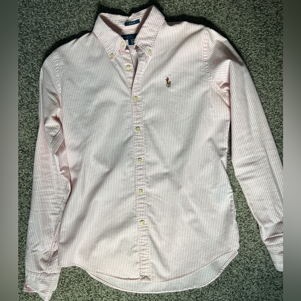 Ralph Lauren Slim Fit Pink and White Striped Shirt